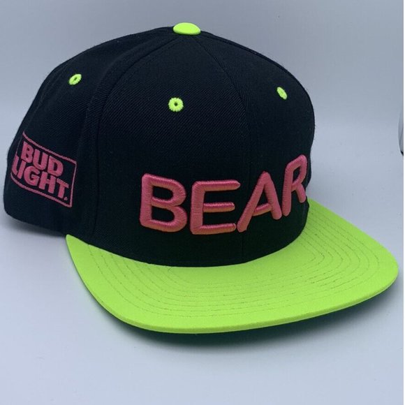 Bud Light Bear Black Neon Green Snapback Hat OSFM - Picture 1 of 11